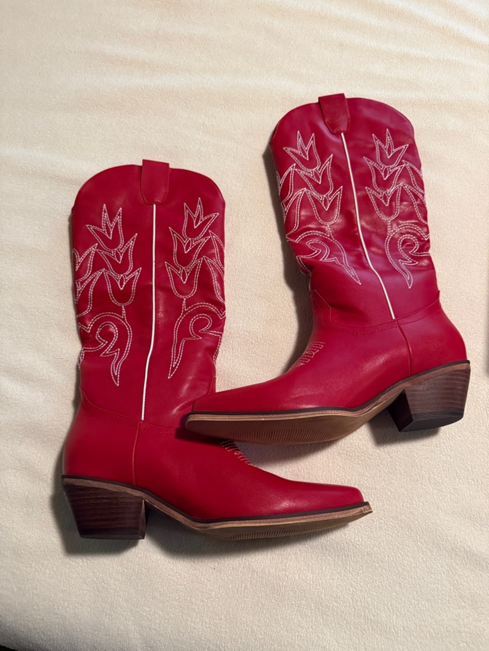 Women's Red Lace-Up Western Boots with Embroidered Detail